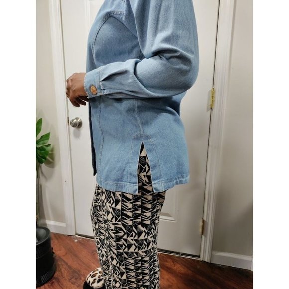 Vintage 80's Saint Germain Long Sleeve Notch Lapel Button Up Blue Denim Jacket M - Picture 10 of 16